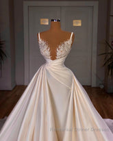 Chic A-Line Sleeveless Spaghetti Strap Cathedral V-Neck Long Wedding Dresses